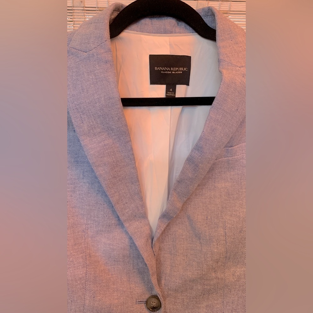 Banana Republic Blue Linen Blazer Classic Fit Chambray Suit Jacket Jcrew Gap 4 - Picture 3 of 5